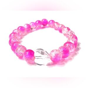 Handmade Pink & Clear Heart Stretch Bracelet Women Valentine’s Anniversary Gift